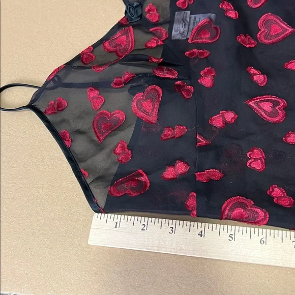 Secret Treasures sheer black with red hearts flowy lingerie top lace up side 1X - Picture 11 of 11
